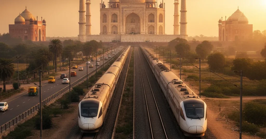 Delhi to Agra road rail trip Taj Mahal