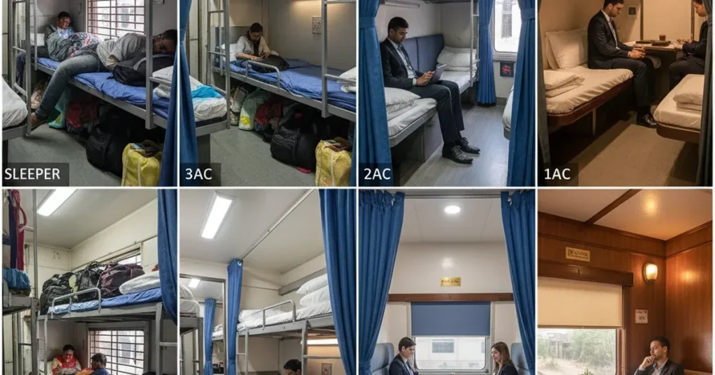 Indian train classes Sleeper 3AC 2AC 1AC comparison